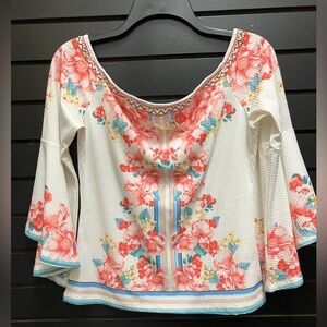 Boston Proper Floral Boho Bell Sleeve Top Medium